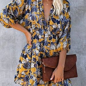 Floral Yellow and Blue Dress